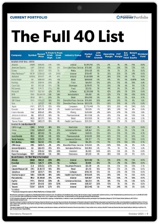 Stansberry's Forever Portfolio The Full 40 Watchlist