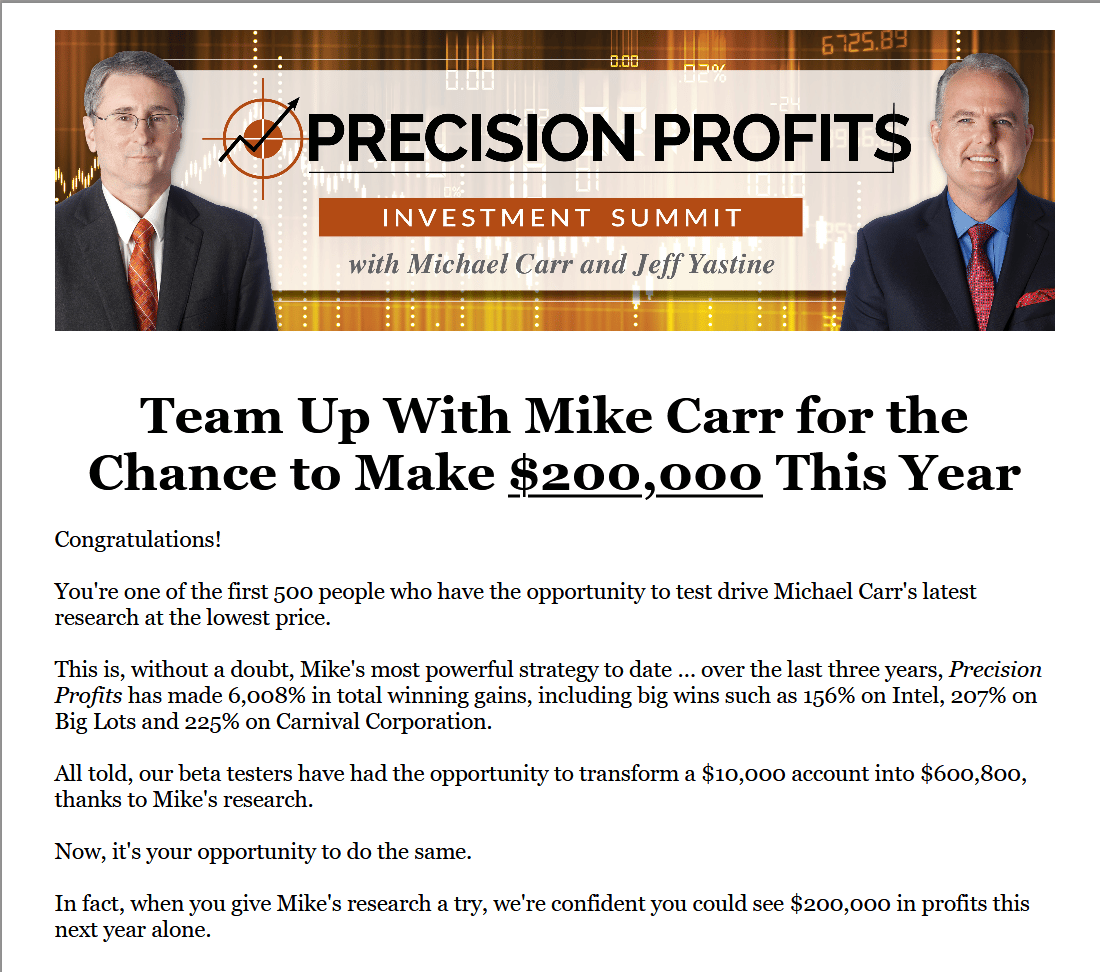 Michael Carr's Precision Profits Review - Is It Legit?