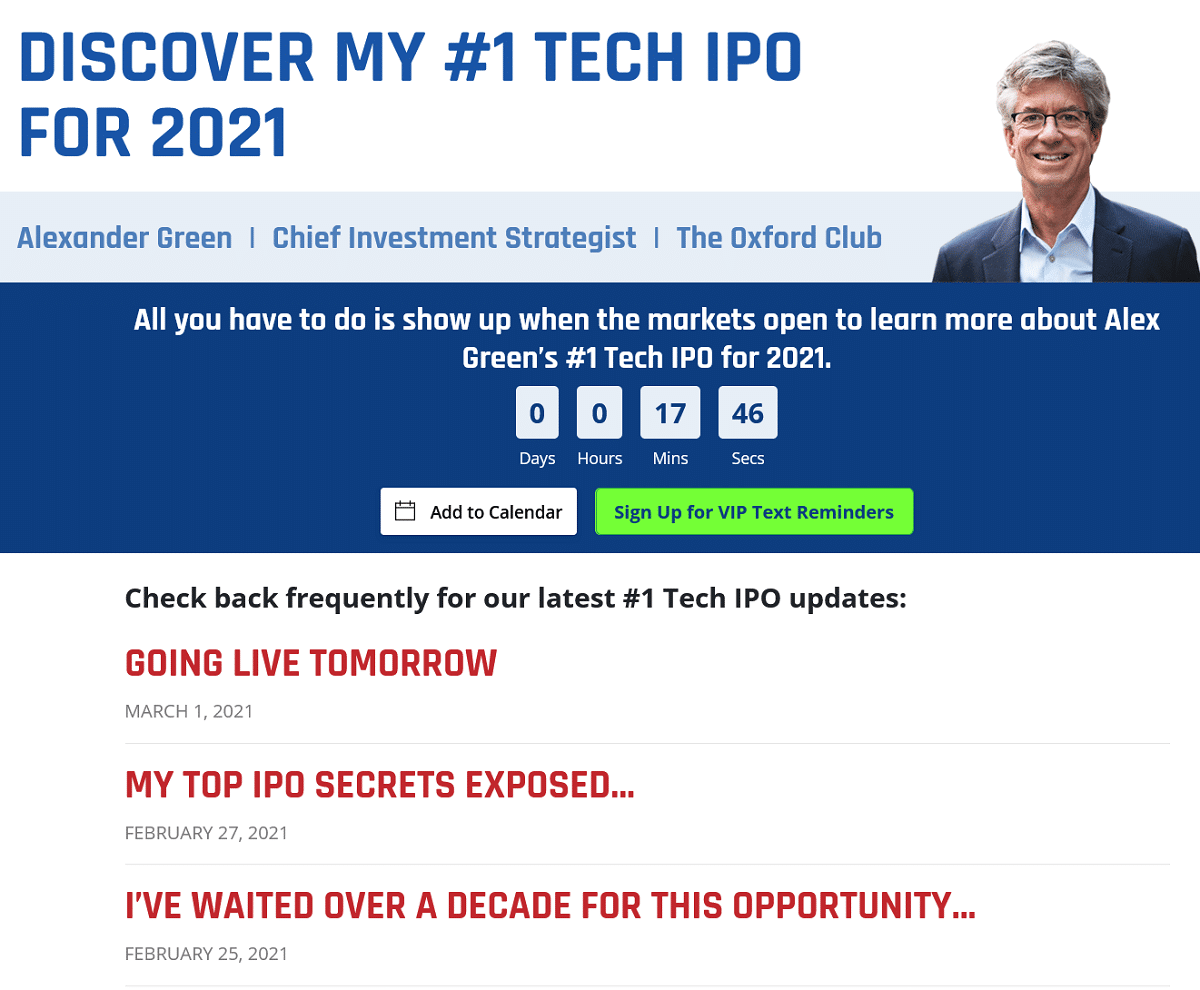 Alexander Green's #1 Tech IPO for 2021