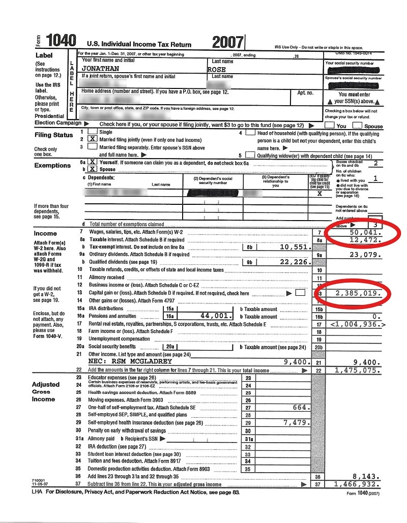 jonathan rose tax return